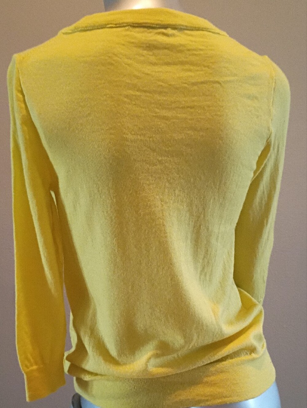 J. Crew-Tippi Sweater-Sz Small-100% Merino Bright Yellow Crewneck 3/4 Sleeves - Picture 7 of 8